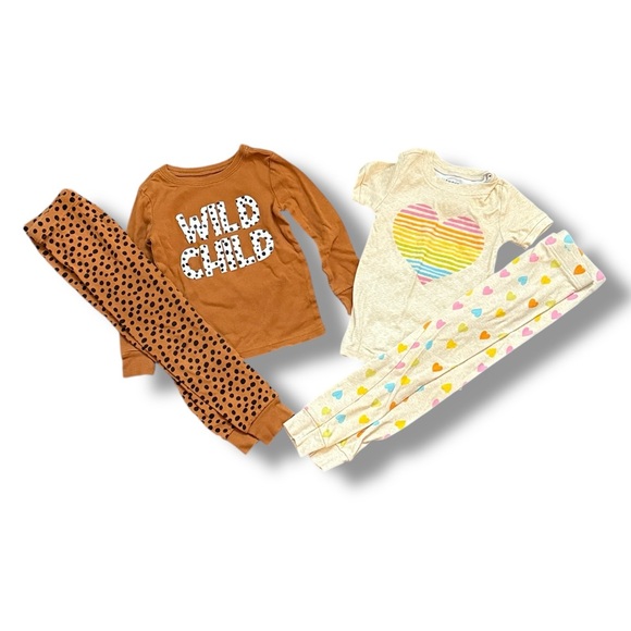Old Navy 2-Pack Toddler Pajama Sets Size 4T “Wild Child” & Heart Print - Picture 1 of 4